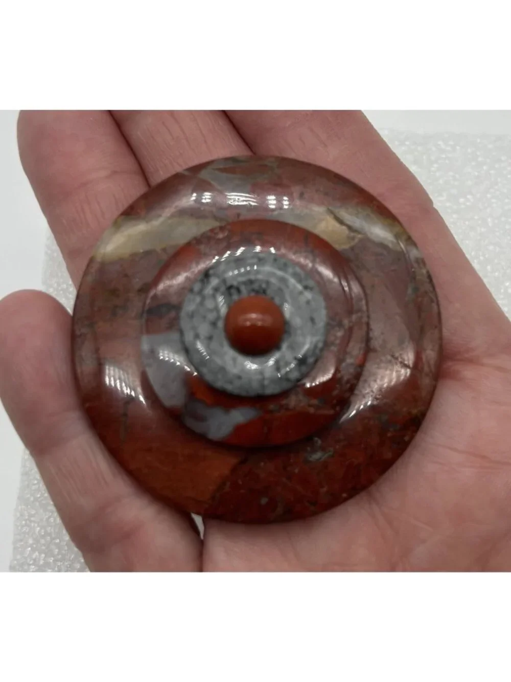 Artisan Crafted Red Jasper Spotted Jasper Stone Brooch of 4 Layers and Signed Cd